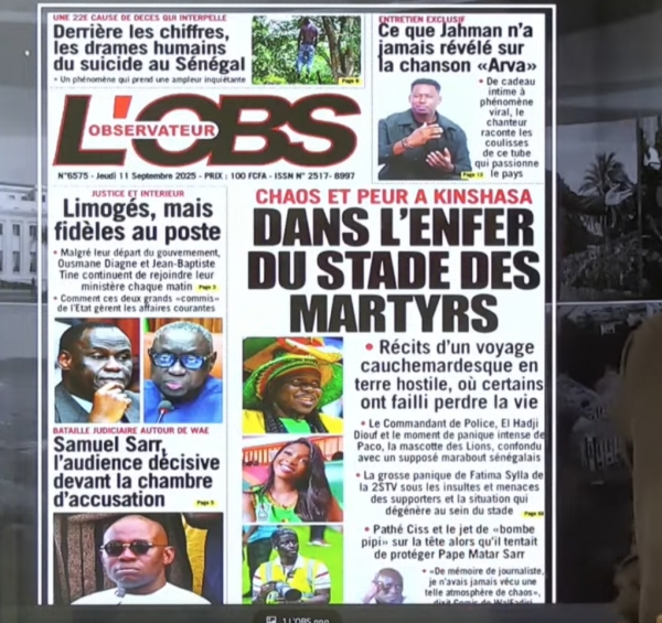 REVUE DE PRESSE TFM DE CE 11 Septembre 2025